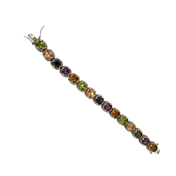 Artisan Silver tone 15 Multi-Color rainbow faux faceted Gemstones Bracelet - Picture 5 of 8